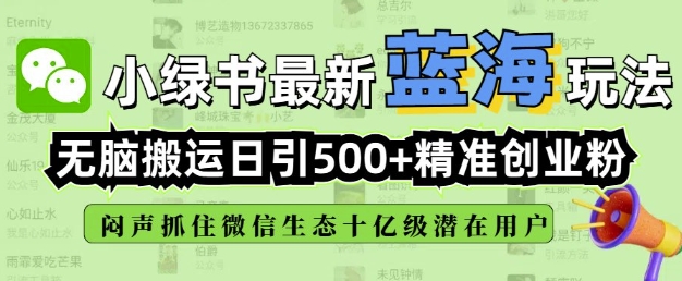 小绿书无脑搬运引流，全自动日引500精准创业粉，微信生态内又一个闷声发财的机会宝哥轻创业_网络项目库_分享创业资讯_最新网创免费网络项目资源宝哥网创资源项目库