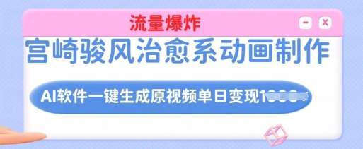 宫崎骏风治愈系动画制作，AI软件一键生成原创视频流量爆炸，单日变现多张，详细实操流程宝哥轻创业_网络项目库_分享创业资讯_最新网创免费网络项目资源宝哥网创资源项目库