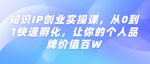知识IP创业实操课，从0到1快速孵化，让你的个人品牌价值百W宝哥轻创业_网络项目库_分享创业资讯_最新网创免费网络项目资源宝哥网创资源项目库