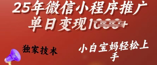 25年微信小程序推广单日变现多张，独家技术，小白宝妈轻松上手【揭秘】宝哥轻创业_网络项目库_分享创业资讯_最新网创免费网络项目资源宝哥网创资源项目库