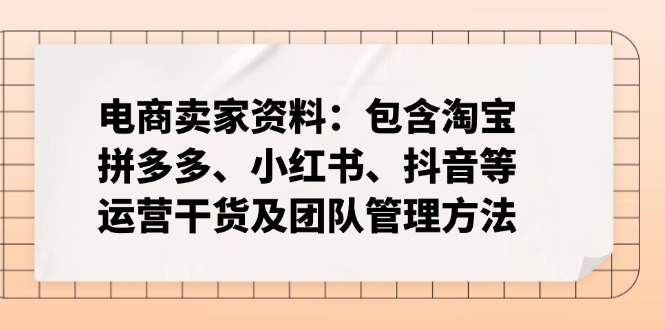 电商卖家资料：包含淘宝、拼多多、小红书、抖音等运营干货及团队管理方法宝哥轻创业_网络项目库_分享创业资讯_最新网创免费网络项目资源宝哥网创资源项目库
