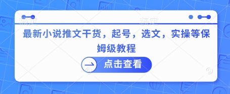 最新小说推文干货，起号，选文，实操等保姆级教程宝哥轻创业_网络项目库_分享创业资讯_最新网创免费网络项目资源宝哥网创资源项目库
