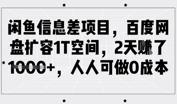 闲鱼信息差项目，百度网盘扩容1T空间，2天收益1k+，人人可做0成本宝哥轻创业_网络项目库_分享创业资讯_最新网创免费网络项目资源宝哥网创资源项目库