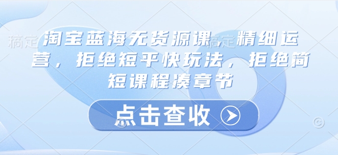 淘宝蓝海无货源课，精细运营，拒绝短平快玩法，拒绝简短课程凑章节宝哥轻创业_网络项目库_分享创业资讯_最新网创免费网络项目资源宝哥网创资源项目库
