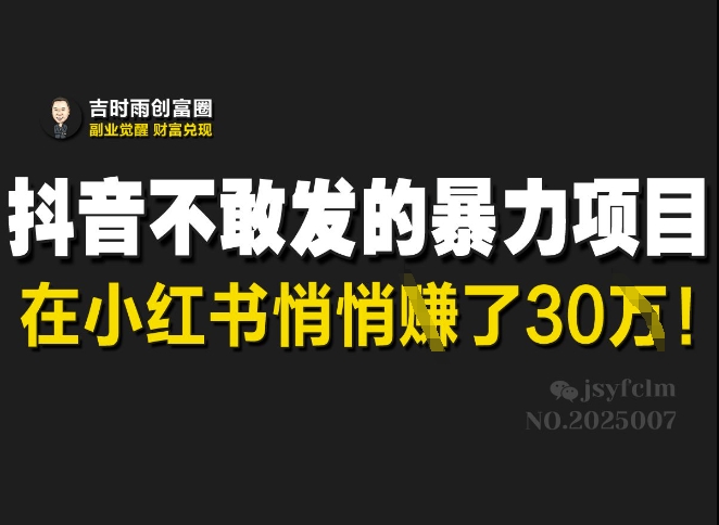 抖音不敢发的暴利项目，在小红书悄悄挣了30W宝哥轻创业_网络项目库_分享创业资讯_最新网创免费网络项目资源宝哥网创资源项目库