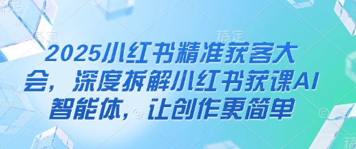 2025小红书精准获客大会，深度拆解小红书获课AI智能体，让创作更简单宝哥轻创业_网络项目库_分享创业资讯_最新网创免费网络项目资源宝哥网创资源项目库
