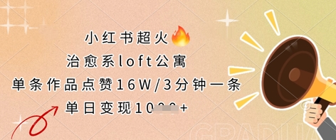 小红书超火的治愈系loft公寓，单条作品点赞16W，3分钟一条，单日变现数张宝哥轻创业_网络项目库_分享创业资讯_最新网创免费网络项目资源宝哥网创资源项目库