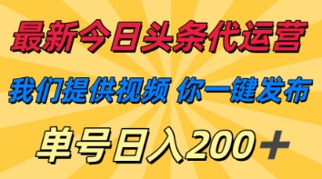 最新今日头条代运营，我们提供视频，你一键发布，单号日入200+【揭秘】宝哥轻创业_网络项目库_分享创业资讯_最新网创免费网络项目资源宝哥网创资源项目库