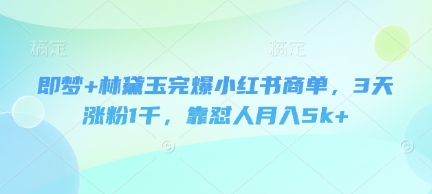 即梦+林黛玉完爆小红书商单，3天涨粉1千，靠怼人月入5k+宝哥轻创业_网络项目库_分享创业资讯_最新网创免费网络项目资源宝哥网创资源项目库