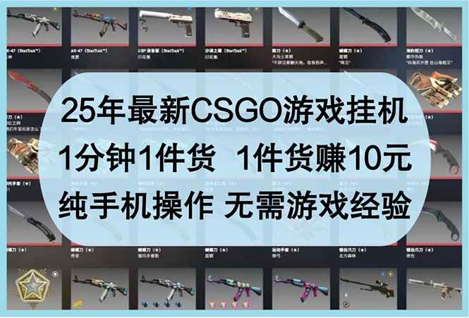 25年最新CSGO游戏挂机，1分钟1件货，1件货赚10元 纯手机操作 无需游戏经验宝哥轻创业_网络项目库_分享创业资讯_最新网创免费网络项目资源宝哥网创资源项目库
