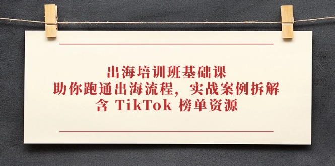 出海培训班基础课，助你跑通出海流程，实战案例拆解，含 TikTok 榜单资源宝哥轻创业_网络项目库_分享创业资讯_最新网创免费网络项目资源宝哥网创资源项目库