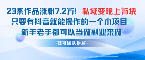 抖音私域项目23条作品涨粉7.2W，私域变现1W宝哥轻创业_网络项目库_分享创业资讯_最新网创免费网络项目资源宝哥网创资源项目库