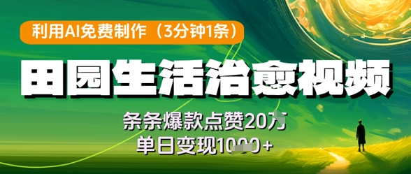 利用AI免费制作田园生活治愈视频，条条爆款点赞20W，单日变现几张宝哥轻创业_网络项目库_分享创业资讯_最新网创免费网络项目资源宝哥网创资源项目库