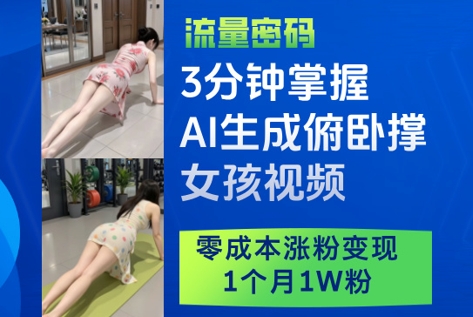 3分钟掌握AI生成俯卧撑女孩视频，零成本涨粉变现，1个月1W粉宝哥轻创业_网络项目库_分享创业资讯_最新网创免费网络项目资源宝哥网创资源项目库