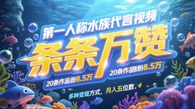 第一人称水族代言视频，条条万赞，20条作品涨粉7.8W，多种变现方式月入五位数宝哥轻创业_网络项目库_分享创业资讯_最新网创免费网络项目资源宝哥网创资源项目库