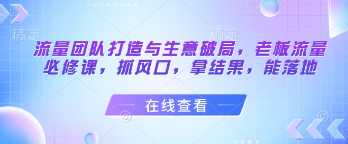 流量团队打造与生意破局，老板流量必修课，抓风口，拿结果，能落地宝哥轻创业_网络项目库_分享创业资讯_最新网创免费网络项目资源宝哥网创资源项目库