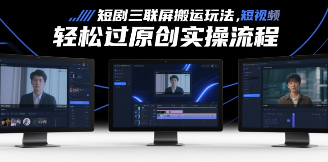 短剧三联屏搬运玩法，短剧搬运轻松过原创实操流程宝哥轻创业_网络项目库_分享创业资讯_最新网创免费网络项目资源宝哥网创资源项目库