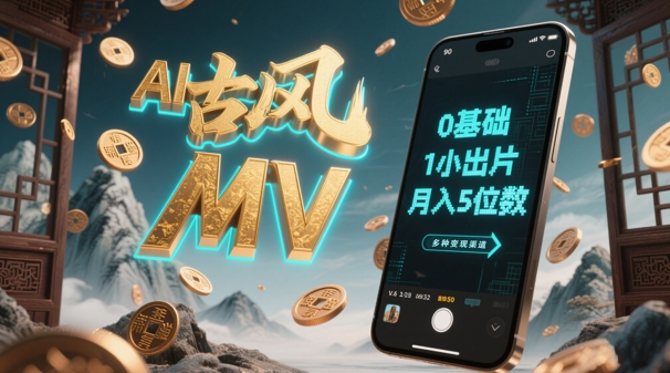 AI一键生成古风音乐MV，0剪辑基础1小时出片，多种变现渠道，一部手机月入5位数宝哥轻创业_网络项目库_分享创业资讯_最新网创免费网络项目资源宝哥网创资源项目库