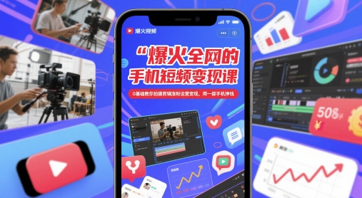 爆火全网的手机短视频变现课，0基础教你拍摄剪辑涨粉运营变现，用一部手机挣钱宝哥轻创业_网络项目库_分享创业资讯_最新网创免费网络项目资源宝哥网创资源项目库