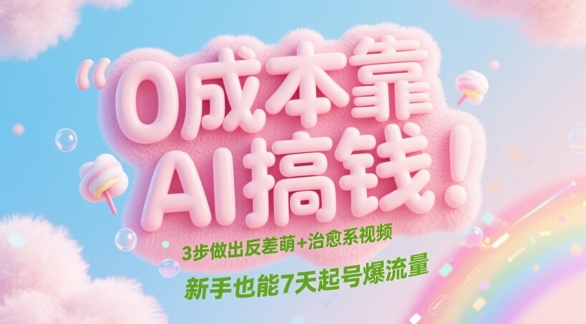 0成本靠AI搞钱！3步做出反差萌+治愈系视频，新手也能7天起号爆流量宝哥轻创业_网络项目库_分享创业资讯_最新网创免费网络项目资源宝哥网创资源项目库