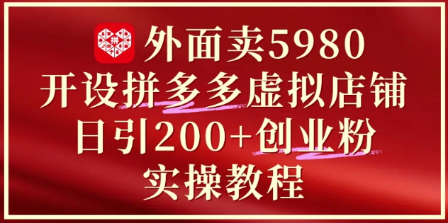 外面卖5980开设拼多多虚拟店铺：单日引流200+创业付费粉实战教程宝哥轻创业_网络项目库_分享创业资讯_最新网创免费网络项目资源宝哥网创资源项目库