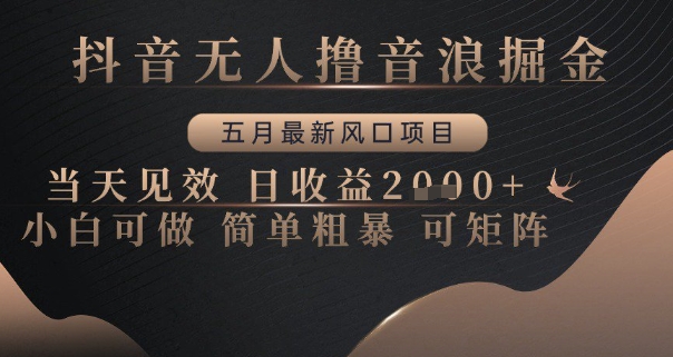 抖音无人撸音浪掘金，五月最新风口项目，当天见效，日收益多张，小白可做简单粗暴可矩阵【揭秘】宝哥轻创业_网络项目库_分享创业资讯_最新网创免费网络项目资源宝哥网创资源项目库