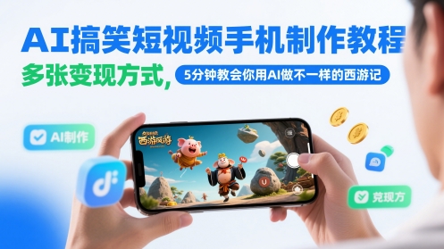 AI搞笑短视频手机制作教程，多张变现方式，5分钟教会你用AI做不一样的西游记宝哥轻创业_网络项目库_分享创业资讯_最新网创免费网络项目资源宝哥网创资源项目库