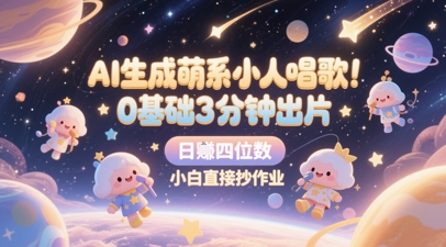 AI生成萌系小人唱歌，0基础3分钟出片，28个作品涨粉8.9W，单条最高19W赞，日入四位数，小白直接抄作业宝哥轻创业_网络项目库_分享创业资讯_最新网创免费网络项目资源宝哥网创资源项目库