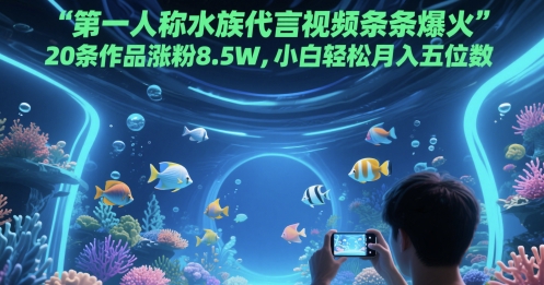 第一人称水族代言视频条条爆火，20条作品涨粉8.5W，小白轻松月入五位数宝哥轻创业_网络项目库_分享创业资讯_最新网创免费网络项目资源宝哥网创资源项目库