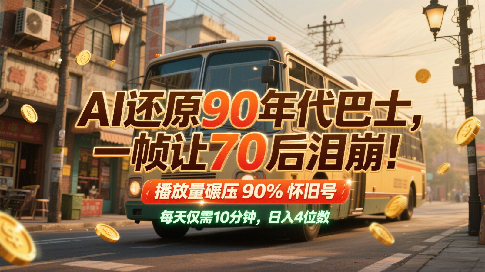 AI还原90年代巴士，一帧让70后泪崩！播放量碾压90%怀旧号，每天10分钟，日入4位数宝哥轻创业_网络项目库_分享创业资讯_最新网创免费网络项目资源宝哥网创资源项目库