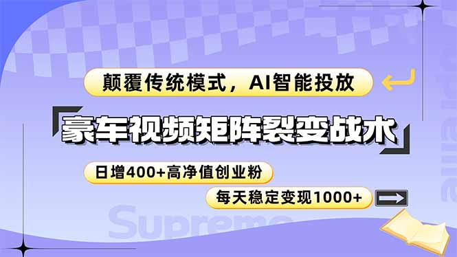 豪车视频矩阵裂变战术，颠覆传统模式，AI智能投放，日增400+高净值创业…宝哥轻创业_网络项目库_分享创业资讯_最新网创免费网络项目资源宝哥网创资源项目库
