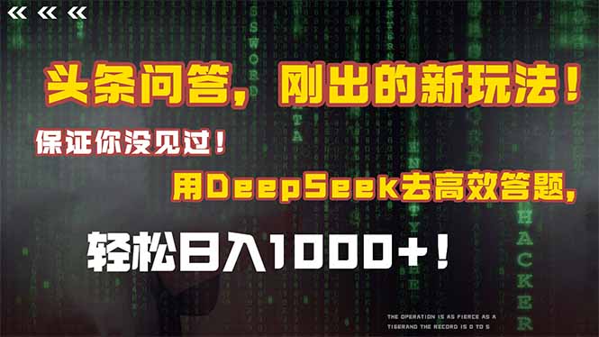 头条问答，刚出的新玩法！保证你没见过！结合Deepseek高效答题，轻松日…宝哥轻创业_网络项目库_分享创业资讯_最新网创免费网络项目资源宝哥网创资源项目库