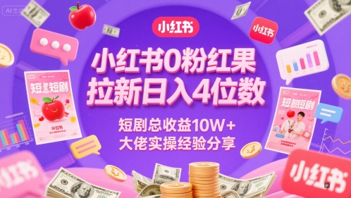 小红书0粉红果短剧拉新日入4位，数短剧总收益10W+大佬实操经验分享宝哥轻创业_网络项目库_分享创业资讯_最新网创免费网络项目资源宝哥网创资源项目库