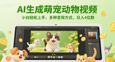 AI生成萌宠动物视频，小白轻松上手，多种变现方式，日入4位数宝哥轻创业_网络项目库_分享创业资讯_最新网创免费网络项目资源宝哥网创资源项目库