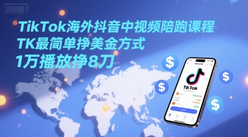TikTok海外抖音中视频陪跑课程，TK最简单挣美金方式，1万播放挣8刀宝哥轻创业_网络项目库_分享创业资讯_最新网创免费网络项目资源宝哥网创资源项目库
