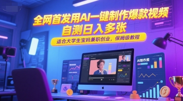 全网首发用AI一键制作爆款视频，自测日入多张，适合大学生宝妈兼职创业，保姆级教程宝哥轻创业_网络项目库_分享创业资讯_最新网创免费网络项目资源宝哥网创资源项目库