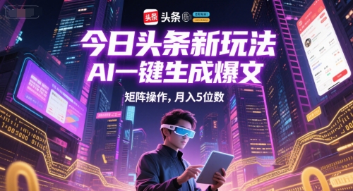 今日头条新玩法，AI一键生成爆文，矩阵操作，月入5位数宝哥轻创业_网络项目库_分享创业资讯_最新网创免费网络项目资源宝哥网创资源项目库