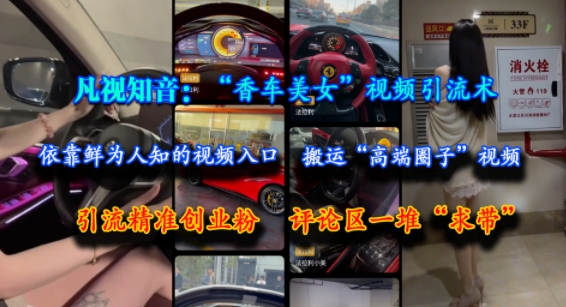 凡视知音：“香车美女”视频引流术，依靠鲜为人知的视频入口，搬运“高端圈子”视频，引流精准创业粉，评论区一堆“求带”宝哥轻创业_网络项目库_分享创业资讯_最新网创免费网络项目资源宝哥网创资源项目库