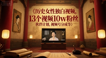 历史女性独白视频,13个视频10w粉丝,伙伴计划,视频号分成等 历史女性独白视频,13个视频10w粉丝,伙伴计划,视频号分成等