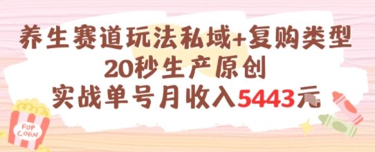 养生赛道玩法私域+复购类型,20秒生产原创实战单号月收入5k+ 养生赛道玩法私域+复购类型,20秒生产原创实战单号月收入5k+