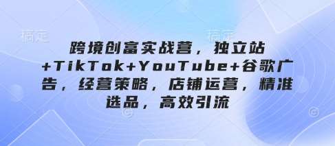 跨境创富实战营,独立站+TikTok+YouTube+谷歌广告,经营策略,店铺运营,精准选品,高效引流 跨境创富实战营,独立站+TikTok+YouTube+谷歌广告,经营策略,店铺运营,精准选品,高效引流