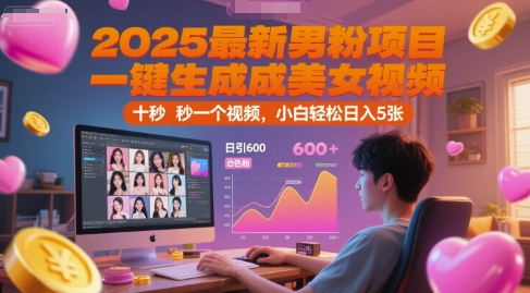 2025最新男粉项目,一键生成美女视频,日引600+色粉 十秒一个视频,小白轻松日入5张 2025最新男粉项目,一键生成美女视频,日引600+色粉 十秒一个视频,小白轻松日入5张