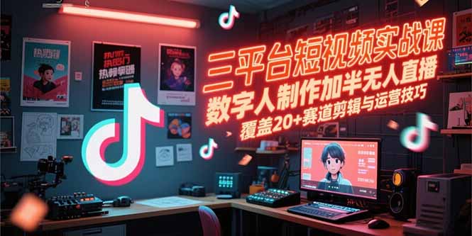 三平台短视频实战课，数字人制作加半无人直播，覆盖20+赛道剪辑与运营技巧宝哥轻创业_网络项目库_分享创业资讯_最新网创免费网络项目资源宝哥网创资源项目库