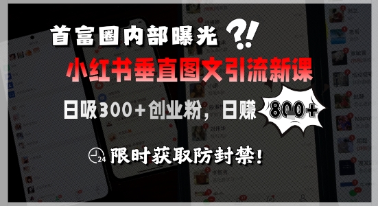 首富圈内部曝光小红书垂直图文引流新课，日吸300+创业粉，日入8张+，限时获取防封禁宝哥轻创业_网络项目库_分享创业资讯_最新网创免费网络项目资源宝哥网创资源项目库