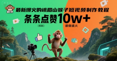 最新爆火的峨眉山猴子短视频制作教程，条条点赞10w+，谁做谁火【教程+提示词】宝哥轻创业_网络项目库_分享创业资讯_最新网创免费网络项目资源宝哥网创资源项目库
