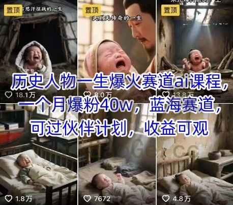 历史人物一生爆火赛道ai课程，一个月爆粉40w，蓝海赛道，可过伙伴计划，收益可观宝哥轻创业_网络项目库_分享创业资讯_最新网创免费网络项目资源宝哥网创资源项目库