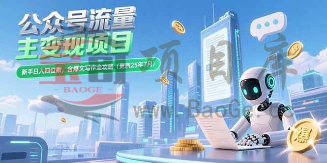 公众号流量主变现项目，新手日入四位数，含爆文写作全攻略(更新25年7月宝哥轻创业_网络项目库_分享创业资讯_最新网创免费网络项目资源宝哥网创资源项目库