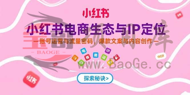 小红书电商生态与IP定位，账号运营与流量密码，爆款文案与内容创作宝哥轻创业_网络项目库_分享创业资讯_最新网创免费网络项目资源宝哥网创资源项目库