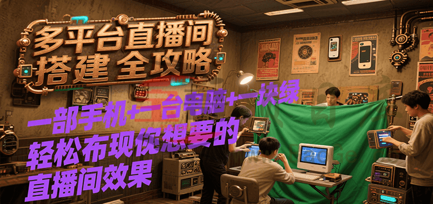 多平台直播间搭建全攻略，一部手机+一台电脑+一块绿布轻松实现你想要的直播间效果宝哥轻创业_网络项目库_分享创业资讯_最新网创免费网络项目资源宝哥网创资源项目库