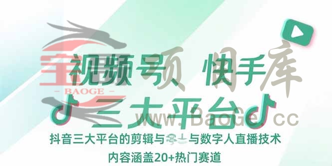 视频号、快手、抖音三大平台的剪辑与数字人直播技术，内容涵盖20+热门赛道宝哥轻创业_网络项目库_分享创业资讯_最新网创免费网络项目资源宝哥网创资源项目库